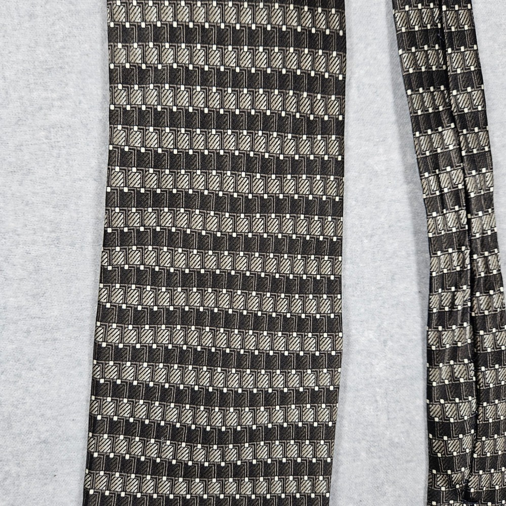 Visconti Mens Silk Tie Brown Tan Geometric Pattern Hand Made Necktie Korea